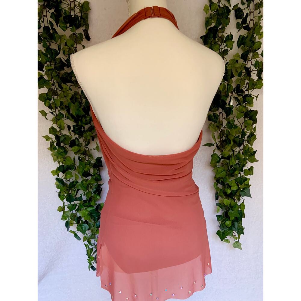 Balera Dance Orange Sheer Mini Dress with Underneath Leotard Women's SZ Small - Picture 5 of 11